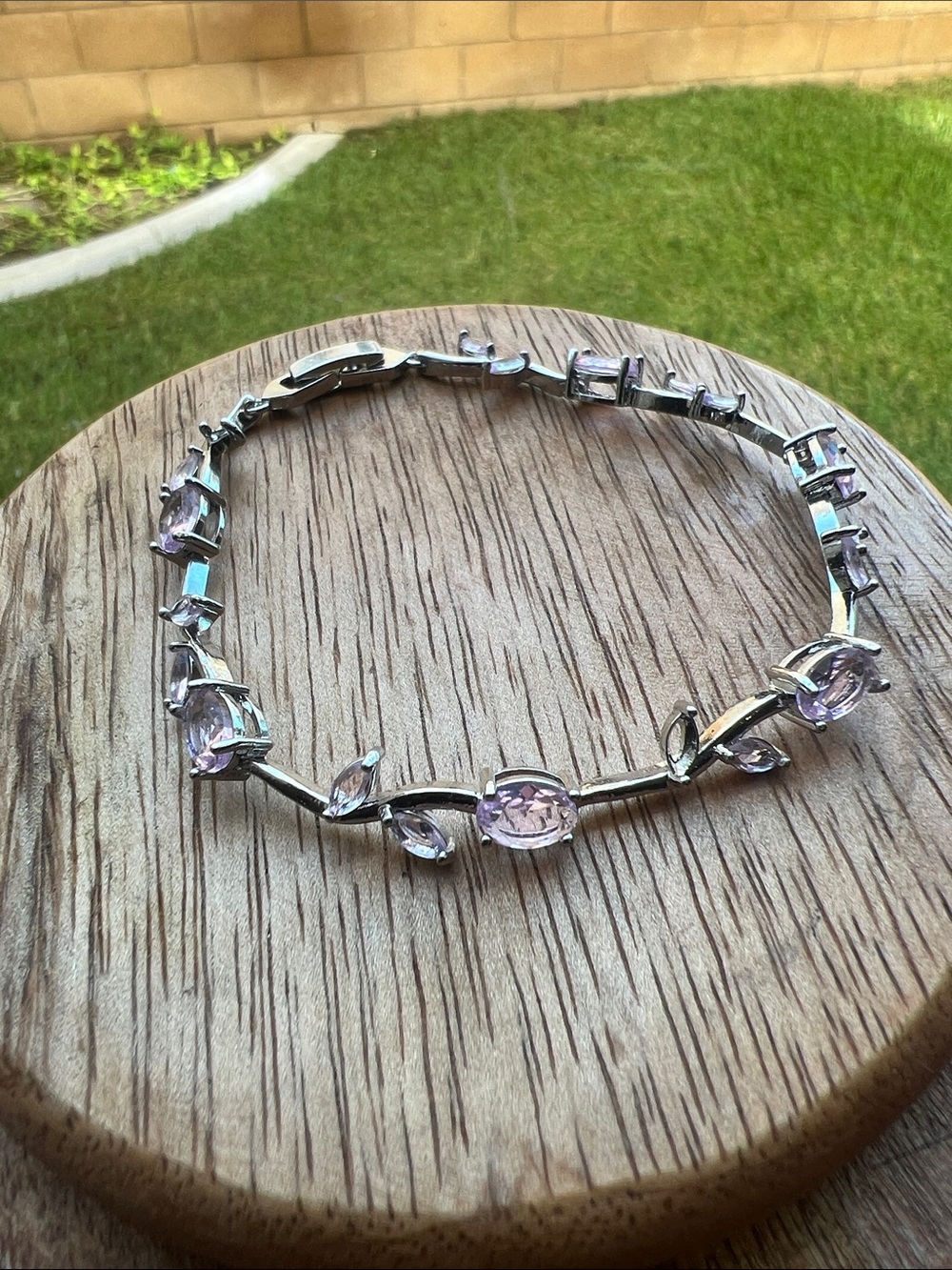 Silver-tone with pink glass stones Tennis Bracelet - Women Jewelry
